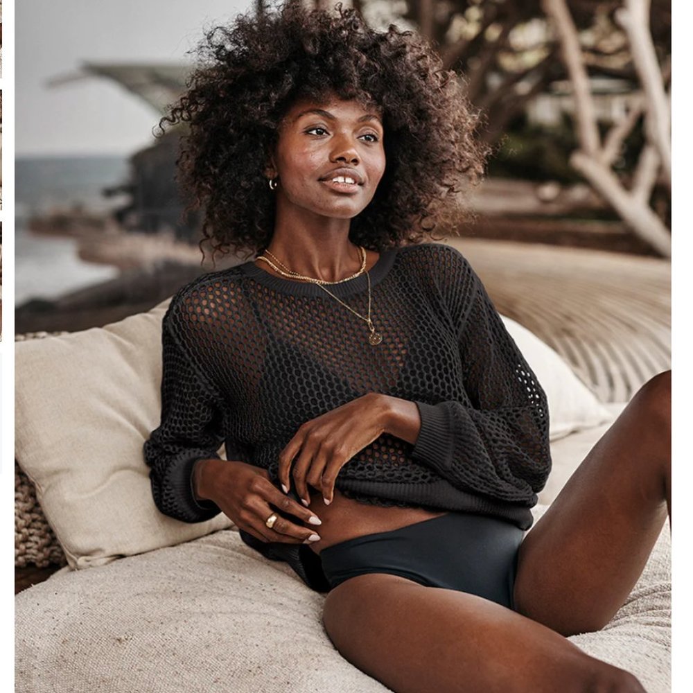 summersalt // The Fishnet Crewneck Cover-Up - Black, 1X